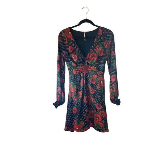 Free people women’s morning light printed black floral mini dress size 5/6 - Picture 3 of 6